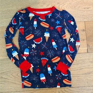 Little Sleepies Navy Long Sleeve Patriotic Fireworks Tee with Red Trim